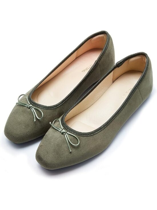 Shoes - Women's A Olive Green Round Toe Ballet Flats Comfortable Bow Casual Dressy Shoes